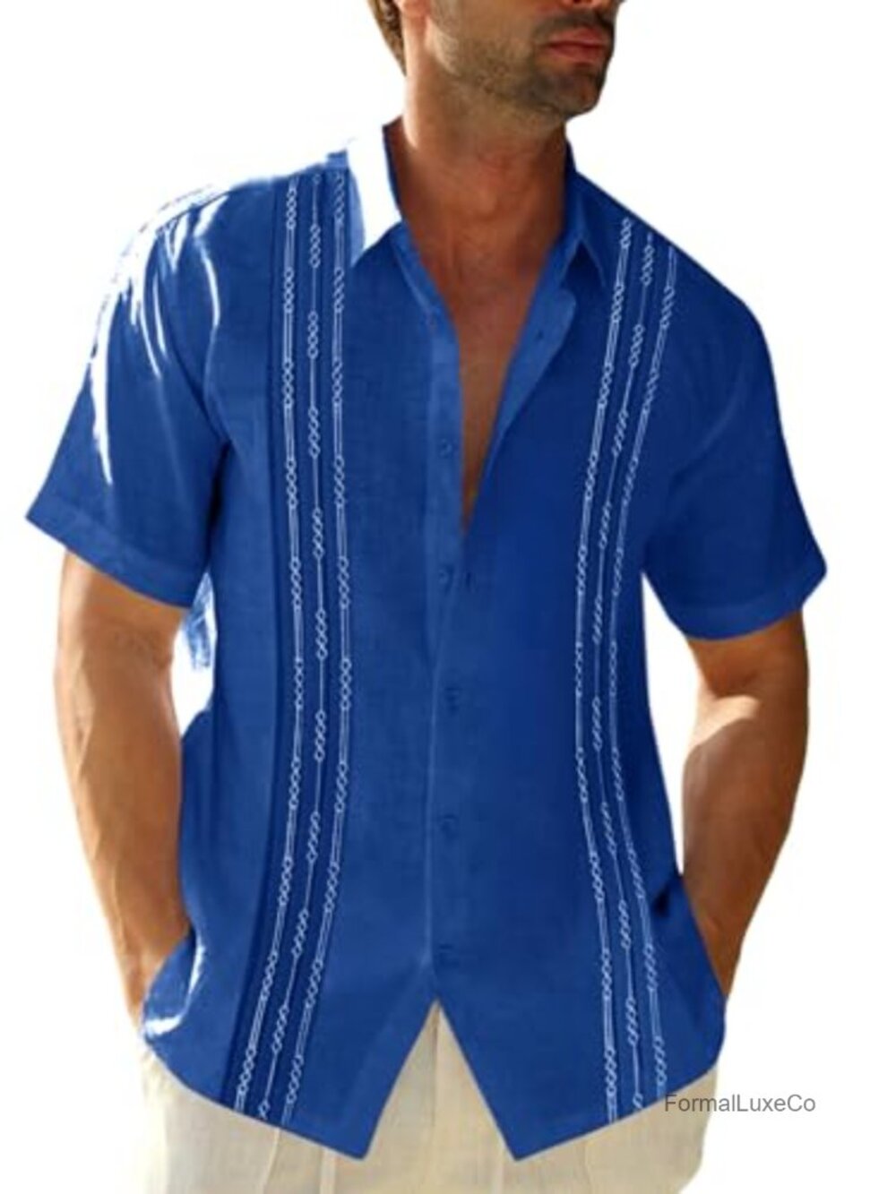 Men's Linen Cotton Guayabera Short Sleeve Button Down Shirt